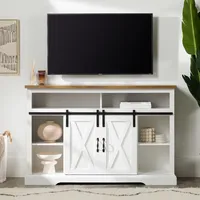 White Highboy Sliding Barn Door Media Cabinet