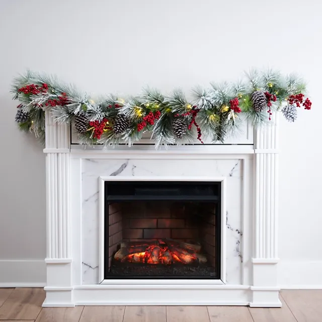 All Aglow - Pre-Lit White Norfolk Pine Christmas Mantle Garland