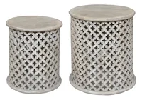 Mango Wood Pierced Accent Tables, Set of 2