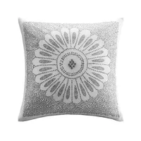 Gray Embroidered Modern Medallion Accent Pillow