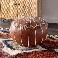 Brown Faux Leather Pouf