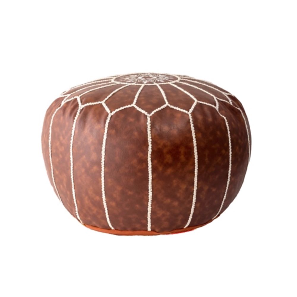 Brown Faux Leather Pouf