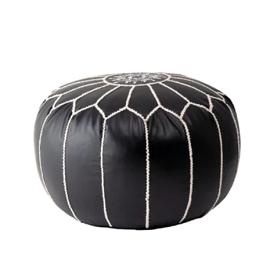 Black Faux Leather Pouf