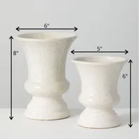 White Speckled Terracotta Block Vases, Set of 2