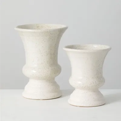 White Speckled Terracotta Block Vases, Set of 2