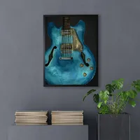 Blue Watercolor Guitar Framed Art Print
