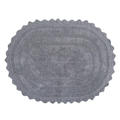 Gray Small Crochet Oval Bath Mat