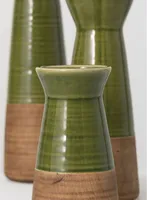 Green and Brown Ceramic Vases, Set of 3