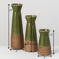 Green and Brown Ceramic Vases, Set of 3