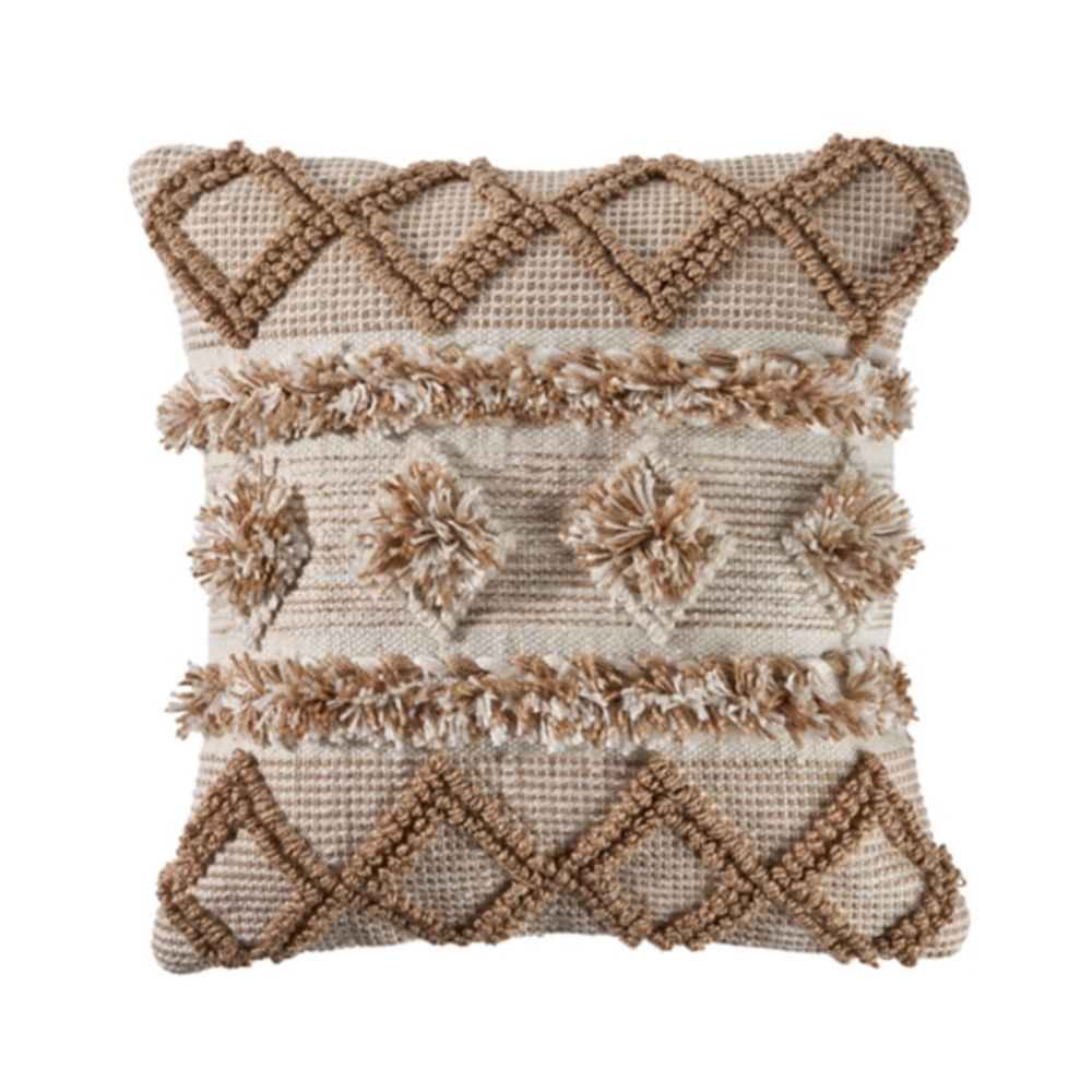 Neutral Geometric Pom Pom Pillow