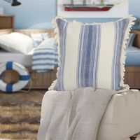 Blue and Cream Striped Accent Pillow