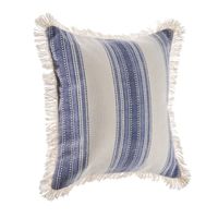 Blue and Cream Striped Accent Pillow