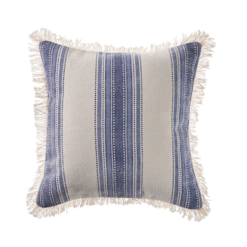 Blue and Cream Striped Accent Pillow