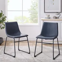 Navy Leather Industrial Dining Chairs, Set of 2