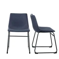 Navy Leather Industrial Dining Chairs, Set of 2