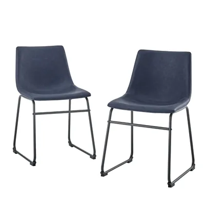 Navy Leather Industrial Dining Chairs, Set of 2