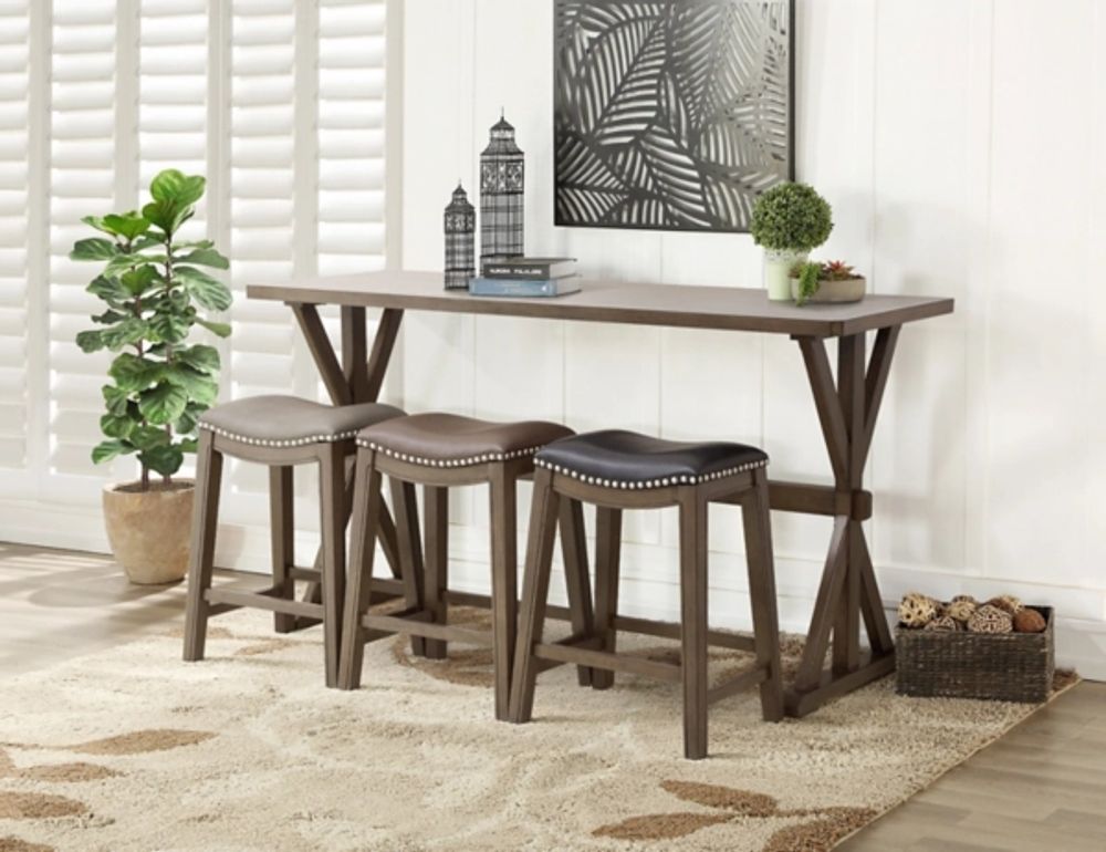 Dark Brown Wooden Trestle Counter Table, 72 in.