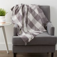 Gray and White Buffalo Check Woven Fringe Throw