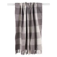 Gray and White Buffalo Check Woven Fringe Throw