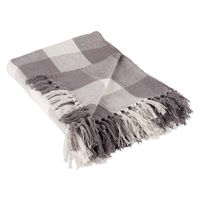 Gray and White Buffalo Check Woven Fringe Throw