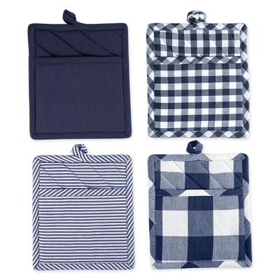 Navy and White Multiprint 4-pc. Pot Holder Set