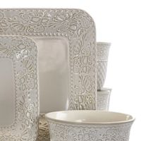 Cream Lotus Pattern 16-pc. Square Dinnerware Set