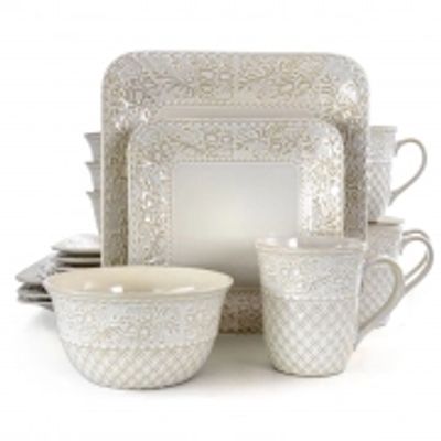 Cream Lotus Pattern 16-pc. Square Dinnerware Set