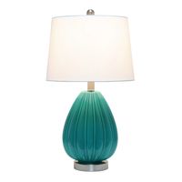 Teal Glass Pleated Table Lamp