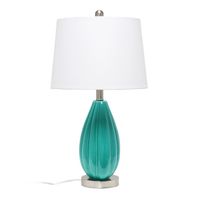 Teal Glass Pleated Table Lamp