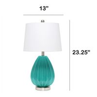 Teal Glass Pleated Table Lamp