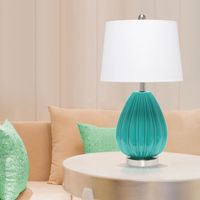 Teal Glass Pleated Table Lamp