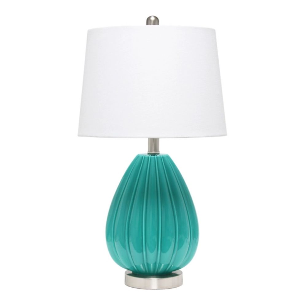 Teal Glass Pleated Table Lamp