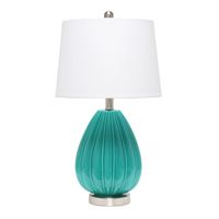 Teal Glass Pleated Table Lamp