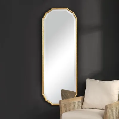 Antique Gold Wooden Mirror with Curved Corners