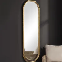 Antique Gold Wooden Mirror with Curved Corners