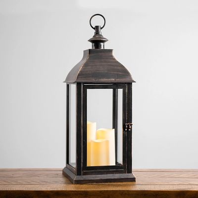 Bronze Plastic Lantern with LED Pillar Candles