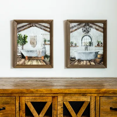 Farmhouse Bathroom Framed Art Prints, Set of 2