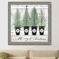 Merry Christmas Tall Potted Trees Canvas Art Print