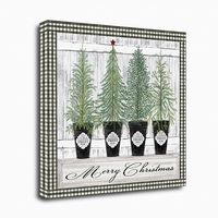 Merry Christmas Tall Potted Trees Canvas Art Print