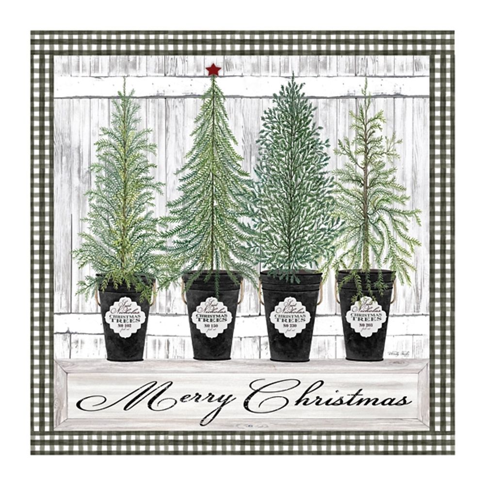 Merry Christmas Tall Potted Trees Canvas Art Print