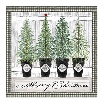 Merry Christmas Tall Potted Trees Canvas Art Print