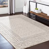 Gray and Cream Border Harrah Area Rug, 7x10