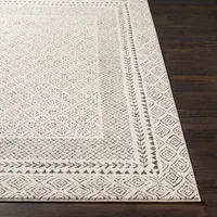 Gray and Cream Border Harrah Area Rug, 7x10