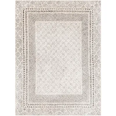 Gray and Cream Border Harrah Area Rug, 7x10