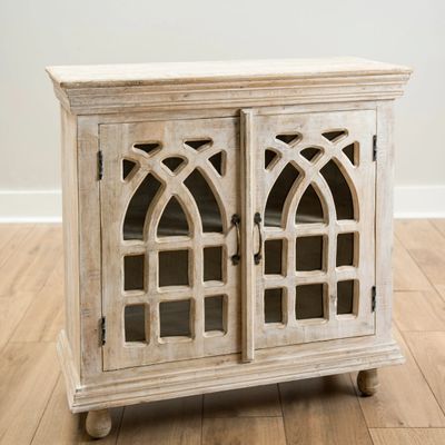 Whitewashed Arched Wooden Cabinet