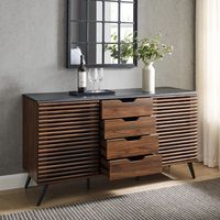 Dark Walnut Slatted 4-Drawer Cabinet