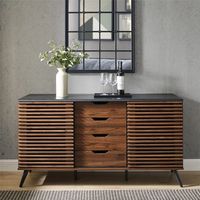 Dark Walnut Slatted 4-Drawer Cabinet