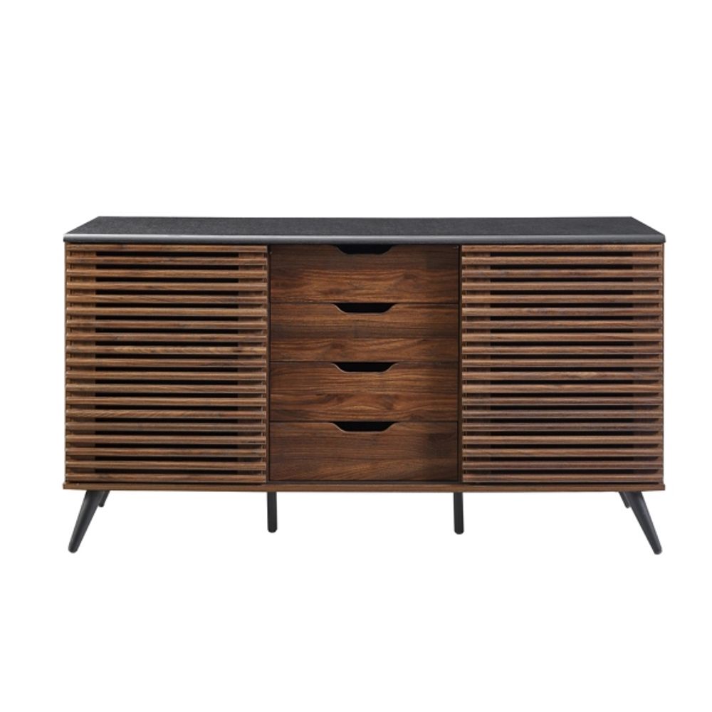 Dark Walnut Slatted 4-Drawer Cabinet