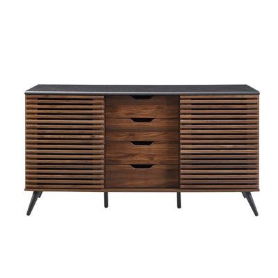 Dark Walnut Slatted 4-Drawer Cabinet