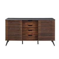 Dark Walnut Slatted 4-Drawer Cabinet